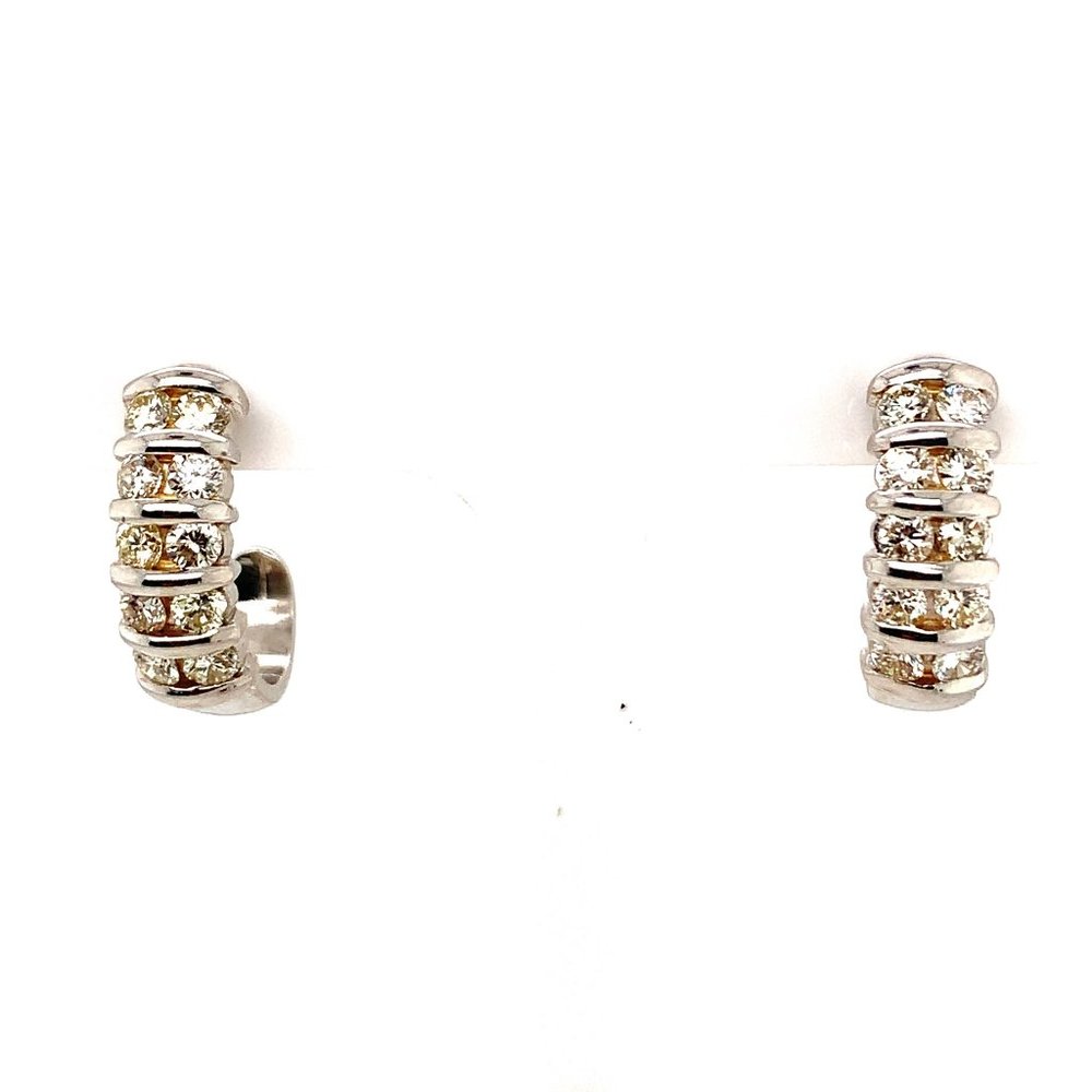 Diamond and 14K White Gold Half Hoop Earrings (1.01 ctw)